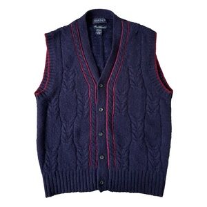 Gant Men’s Cable Knit Sweater Vest Blue Wool Cotton Size Small Hand Framed